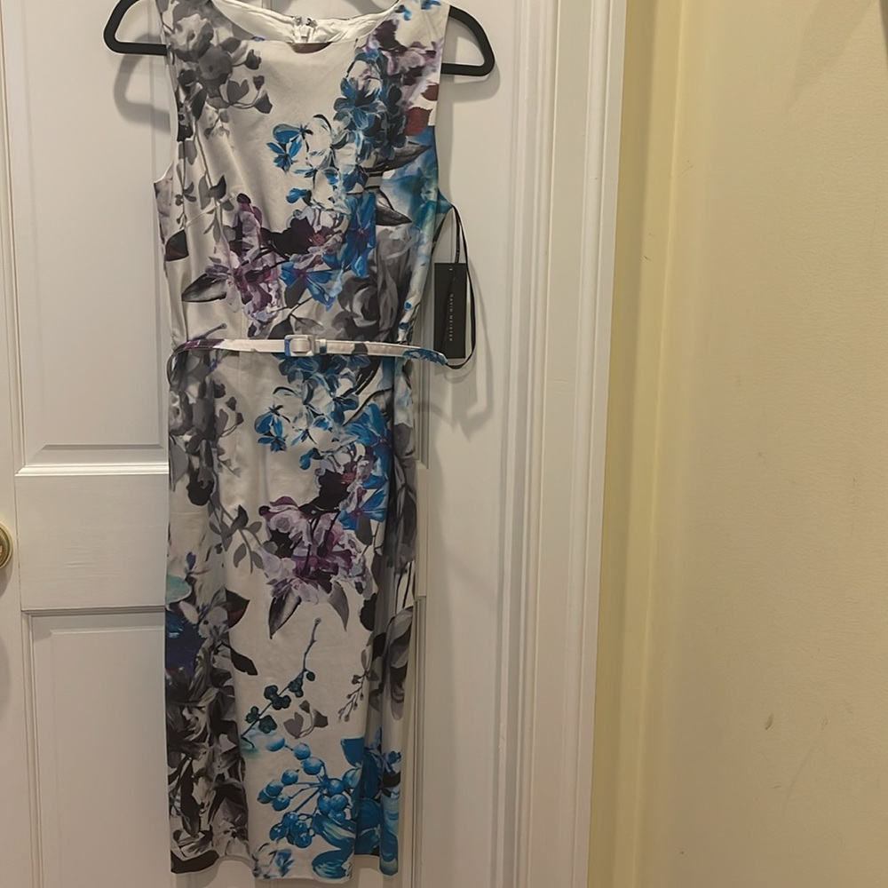 NWT. David Meister cool blue floral dress. Fine cotton sateen. Size 8